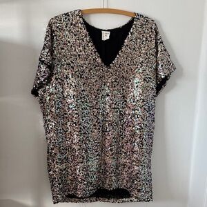 By Together Iridescent Sequin V-Neck Blouse